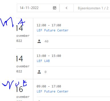 Resourceplanner kan er een dagaanduiding toegevoegd worden? (ma, di)