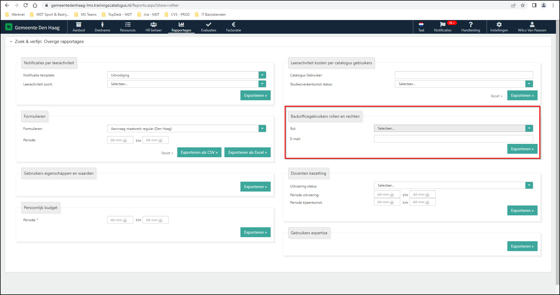 Rapport Back Office gebruikers uitbreiden